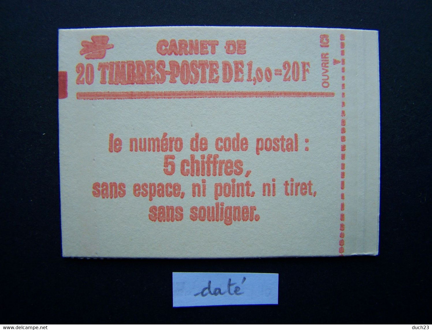 1973-C1 CONF. 8 CARNET DATE DU 26.4.78 FERME 20 TIMBRES SABINE DE GANDON 1,00 VERT CODE POSTAL (BOITE C) - Autres & Non Classés