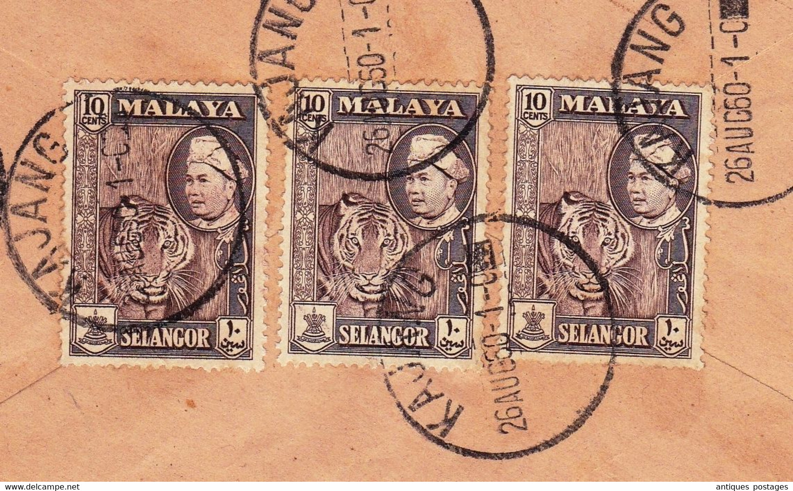 Registered Letter 1960 Kajang Malaya Selangor Malaysia Singapore Singapour Malaisie Tigre Tiger - Selangor