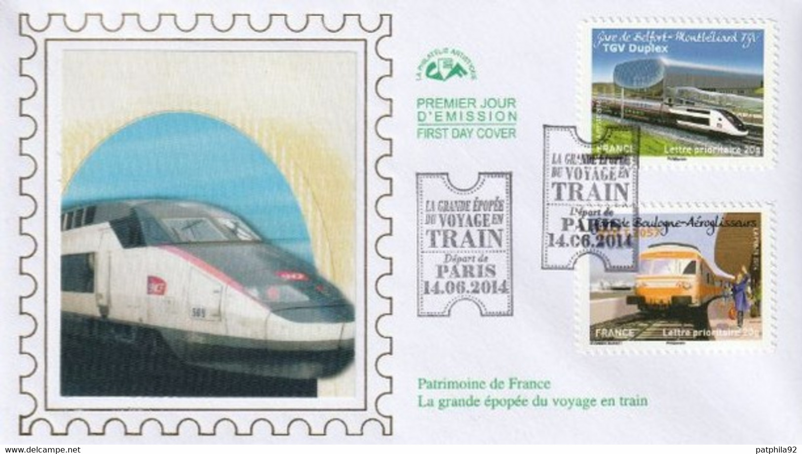 FDC 2014_Enveloppe 1er Jour_fdc_soie_La Grande épopée Du Voyage En Train. Oblit. PJ Paris 14/6/14. - 2010-2019