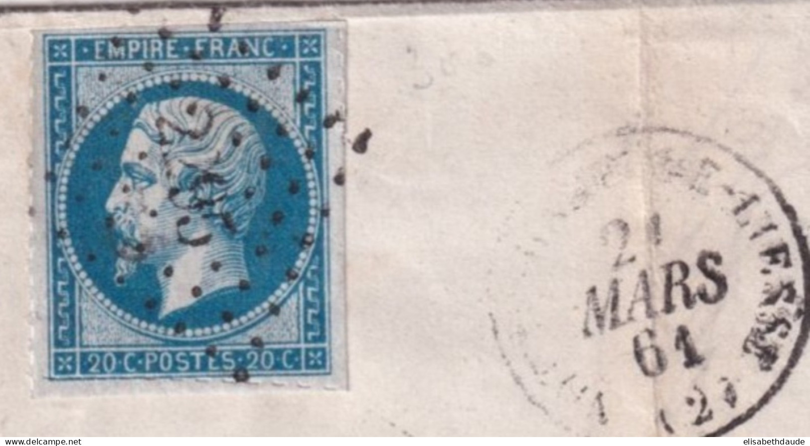 1861 - PIQUAGE PRIVE ! / EMPIRE 20c Sur LETTRE De NOTRE-DAME-DE-LIESSE (PC 2295) AISNE - - 1853-1860 Napoleon III