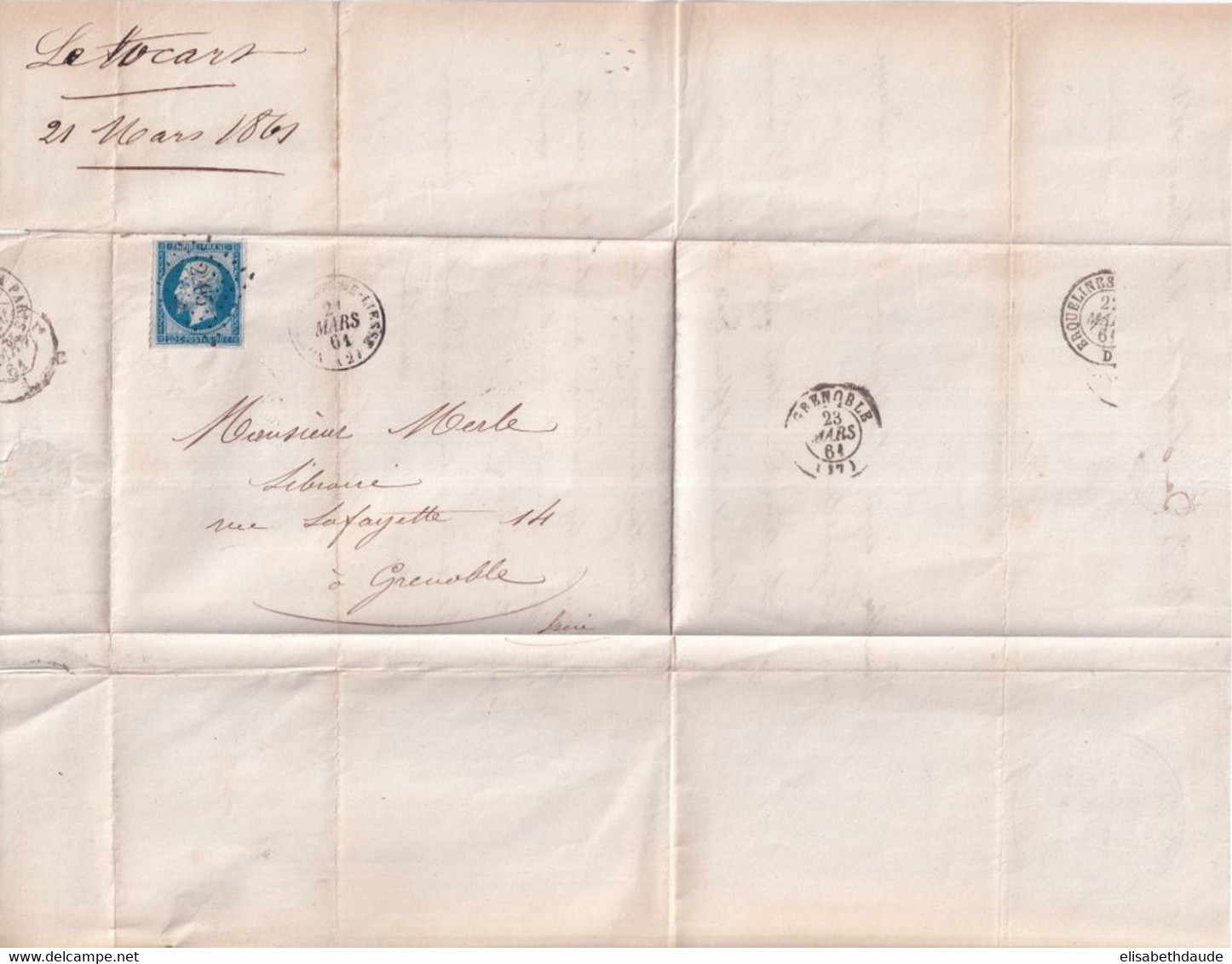 1861 - PIQUAGE PRIVE ! / EMPIRE 20c Sur LETTRE De NOTRE-DAME-DE-LIESSE (PC 2295) AISNE - - 1853-1860 Napoleon III