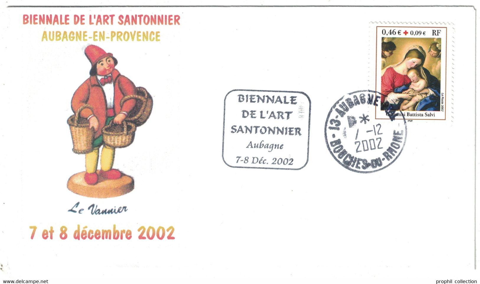 ENVELOPPE 2002 ILLUSTRÉE SANTON Avec CACHET SIMILI DAGUIN " BIENNALE DE L'ART SANTONNIER AUBAGNE " TIMBRE CROIX ROUGE - 1961-....