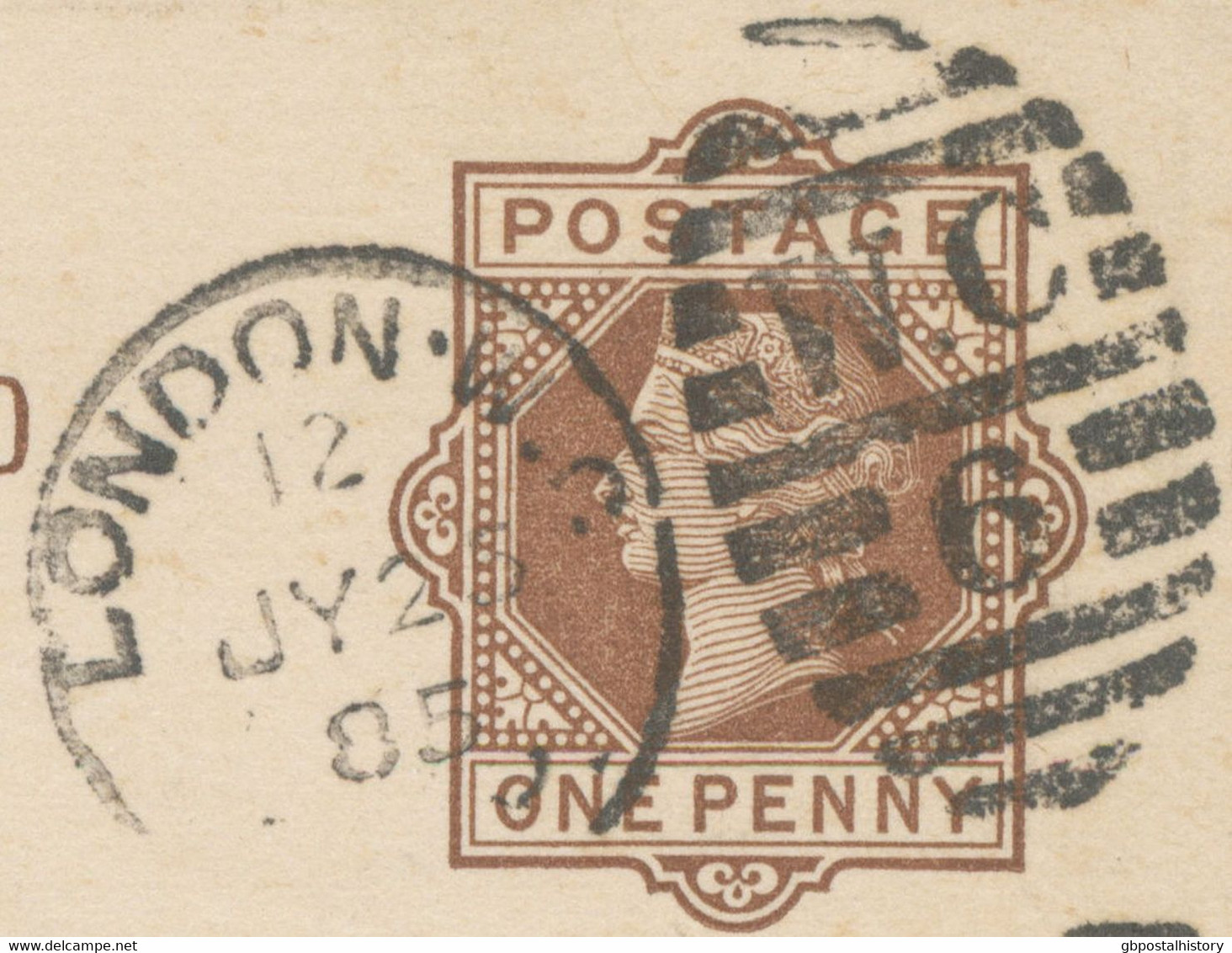 GB 1885 QV 1d Brown Superb Pc W Duplex LONDON-W.C. / S.M.P. / W.C / 6 NEW LATEST DATE OF USAGE - Storia Postale