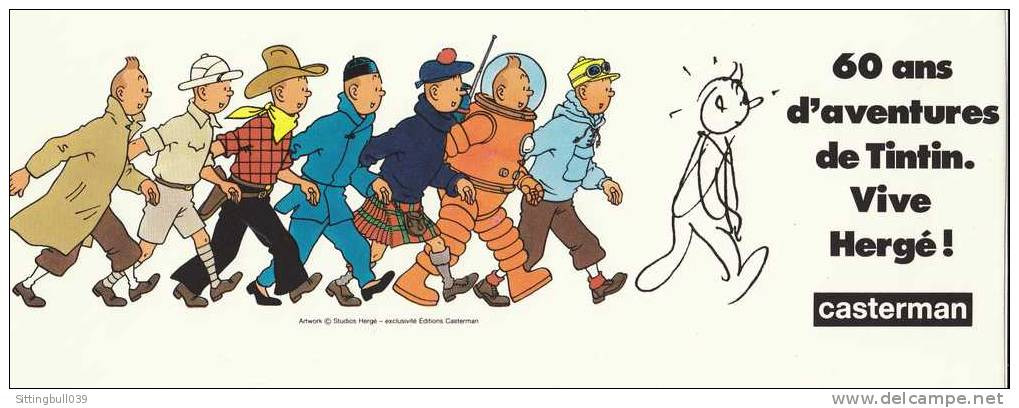 60 ANS D'AVENTURES DE TINTIN. Vive Hergé !. Publicité Casterman. Studios Hergé. SD. 1989. RARE COLLECTOR ! - Objets Publicitaires