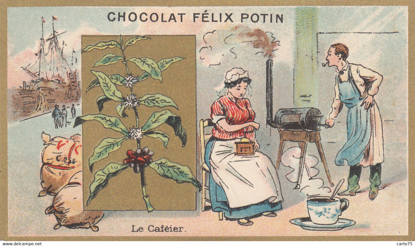 Commerce - Café - Caféier Torréfaction - Moulin à Café - Chromo Chocolat Félix Potin - Cafés