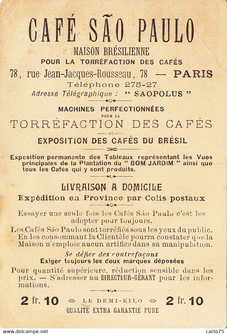 Commerce - Café Sao Paulo 78 Rue JJ Rousseau Paris - Femme Mode Soubrette Champagne Perroquet - Chromo Fin XIXème Siècle - Cafes