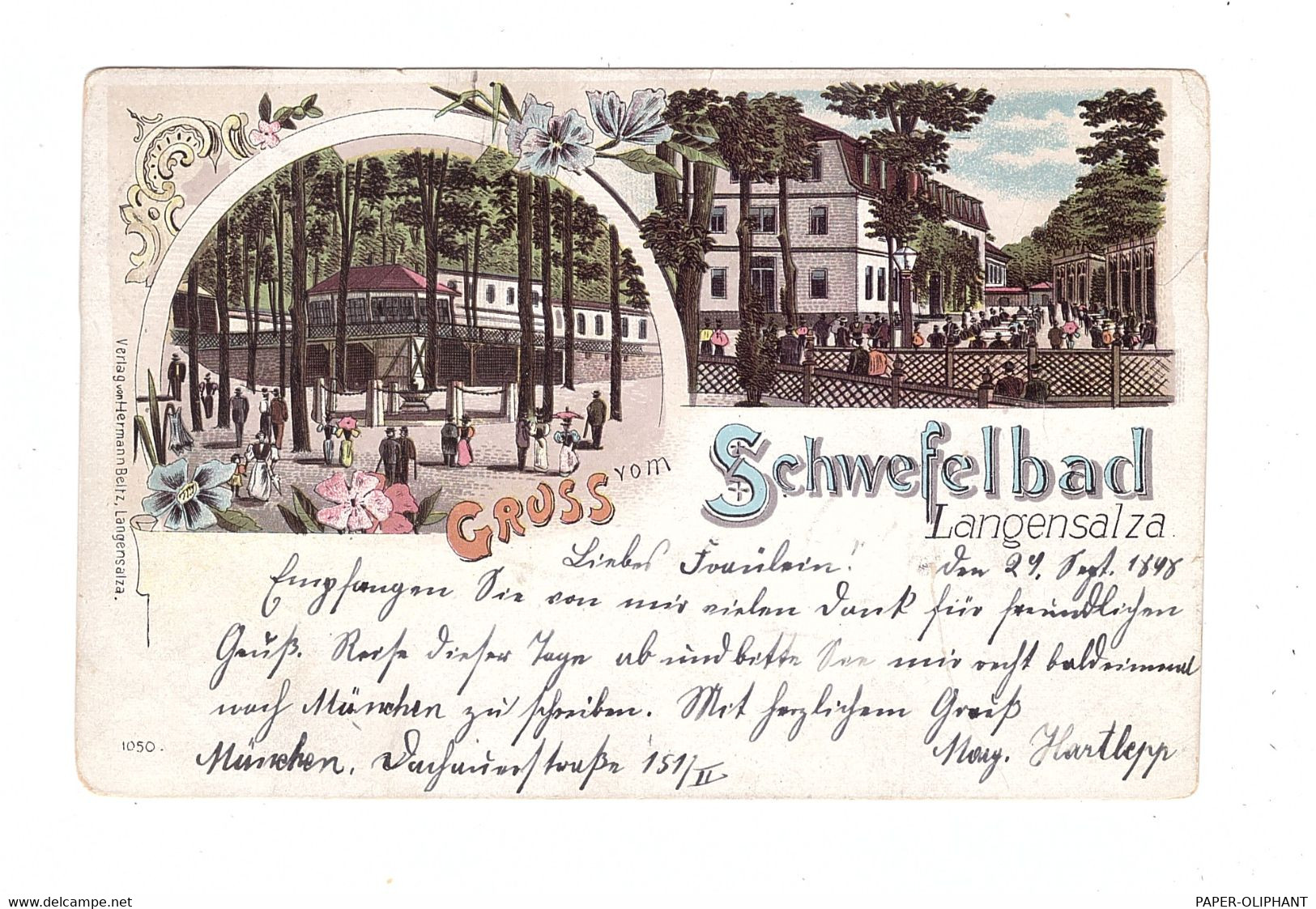 0-5820 BAD LANGENSALZA, Lithographie 1898, Schwefelbad - Bad Langensalza