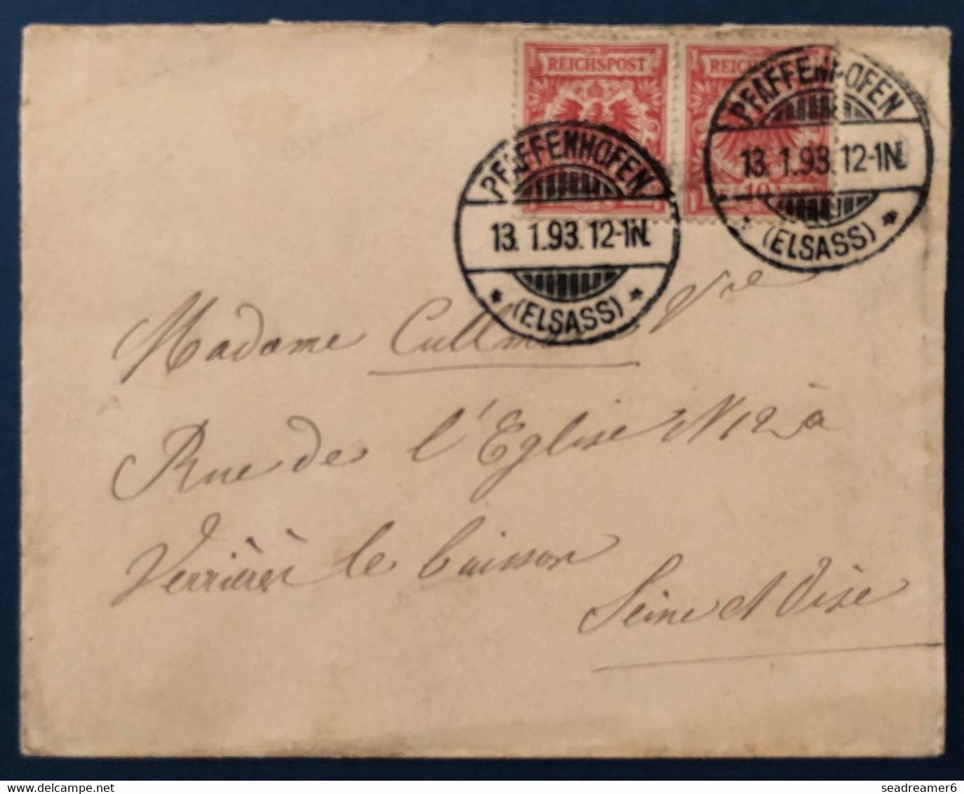 Lettre D'Alsace Lorraine Timbres Allemands N°47 Paire Obl Dateur De PFAFFENHOFEN /Elsass Pour Verrières Le Buisson - Andere & Zonder Classificatie