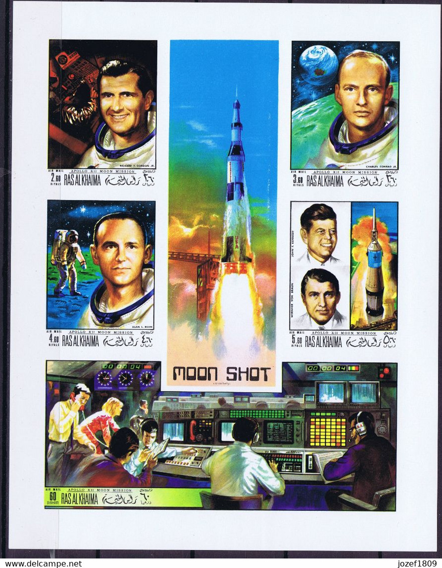 Ras Al Khaima Space 1969 Apollo 12 Large Sheet IMPERF - Ras Al-Khaima