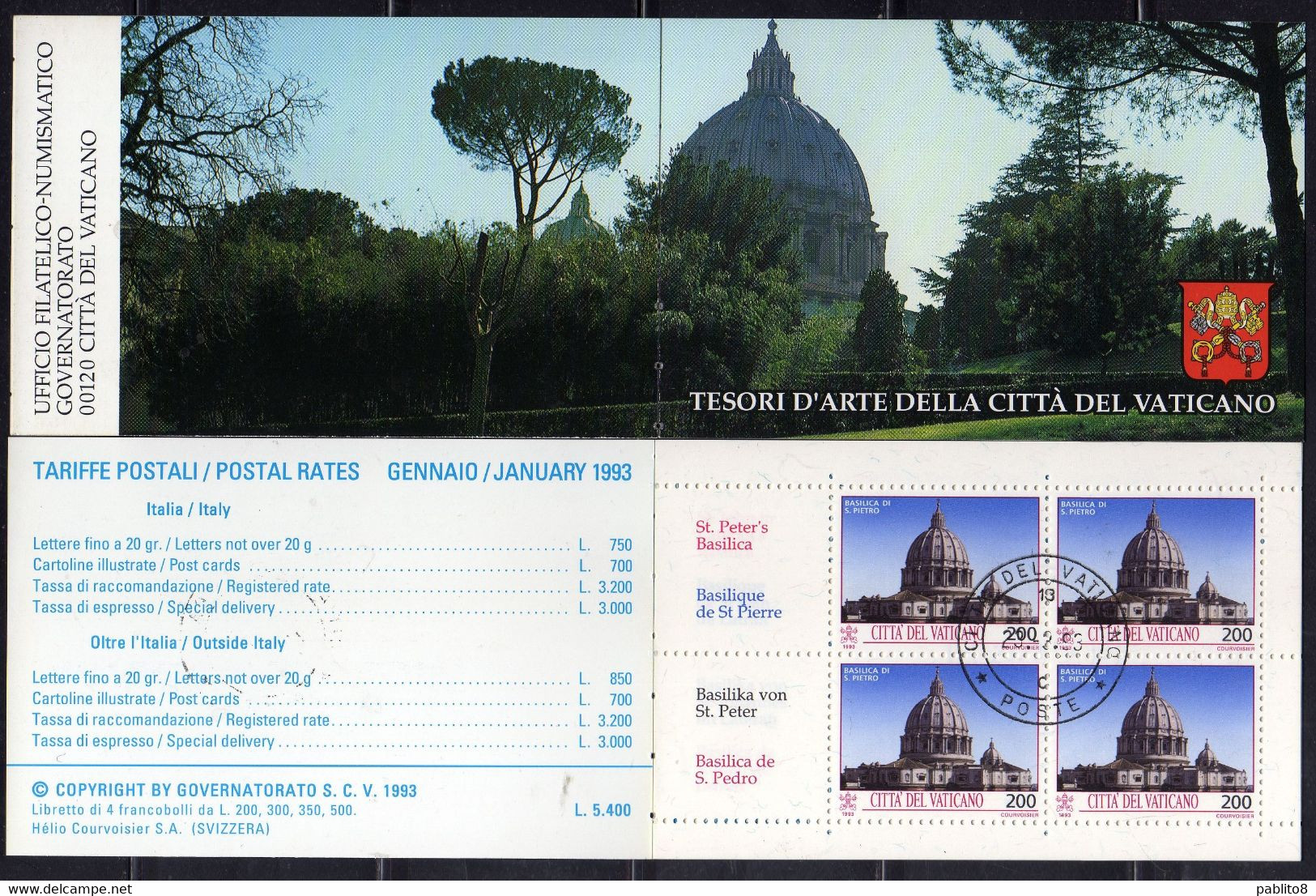 CITTÀ DEL VATICANO VATICAN VATIKAN 1993 TESORI D'ARTE ART TREASURES TRÉSORS ARTISTIQUES LIBRETTO BOOKLET CARNET USATO - Libretti