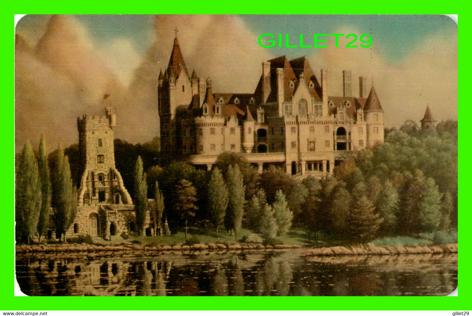 THOUSAND ISLANDS, ONTARIO - BOLDT CASTLE, ST LAWRENCE RIVER - PAINTING BY P. McKENZIE - PHOTOGELATINE ENGRAVING - - Thousand Islands