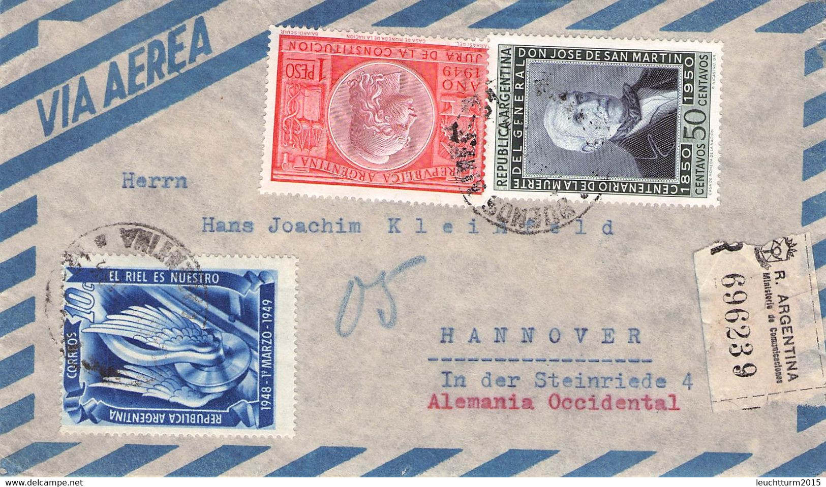 ARGENTINA - REGISTERED AIR MAIL 1951 > HANNOVER/DE //QE186 - Cartas & Documentos