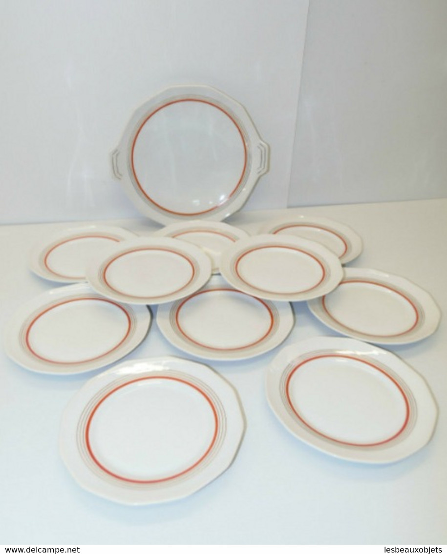 JOLI SERVICE A GATEAU PLAT Et 10 ASSIETTES Porcelaine Blanche Liserets Orange Déco Table COLLECTION  VITRINE - Altwasser (DEU)