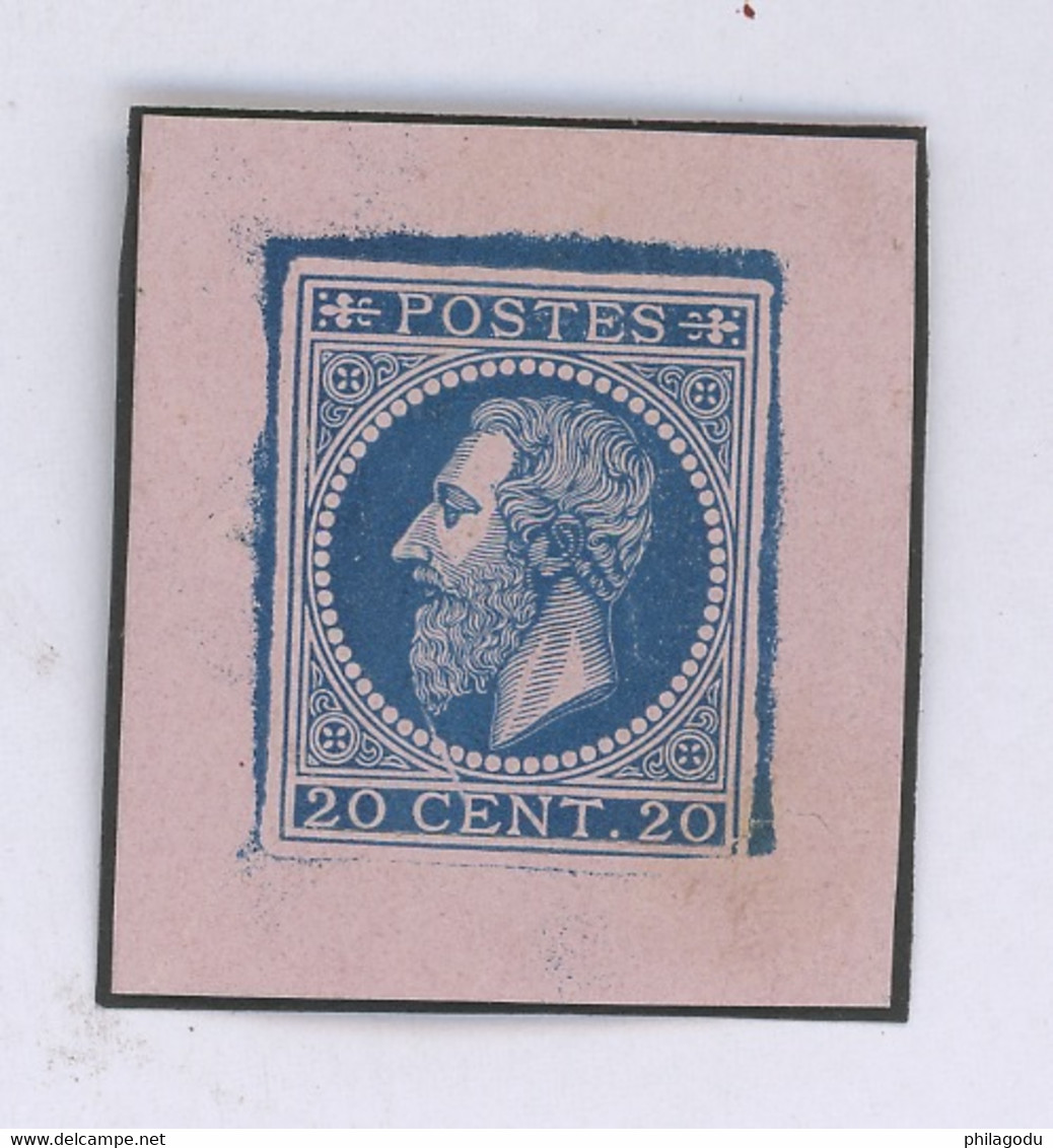 Léopold II, Essai Sur Papier Rose Du 20c Fine Barbe     Cote ? -euros.  Sans Gomme.  Coté. Grubben * - Proofs & Reprints