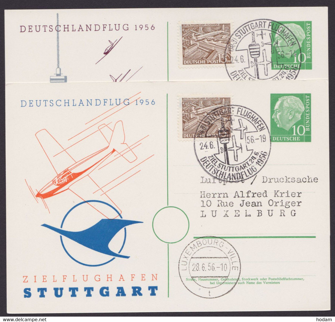 Mi-Nr. PP8 C21/01a,b, "Deutschlandflug", 1954, Beide Jarten Mit Zusatzfrankatur - Cartes Postales Privées - Oblitérées