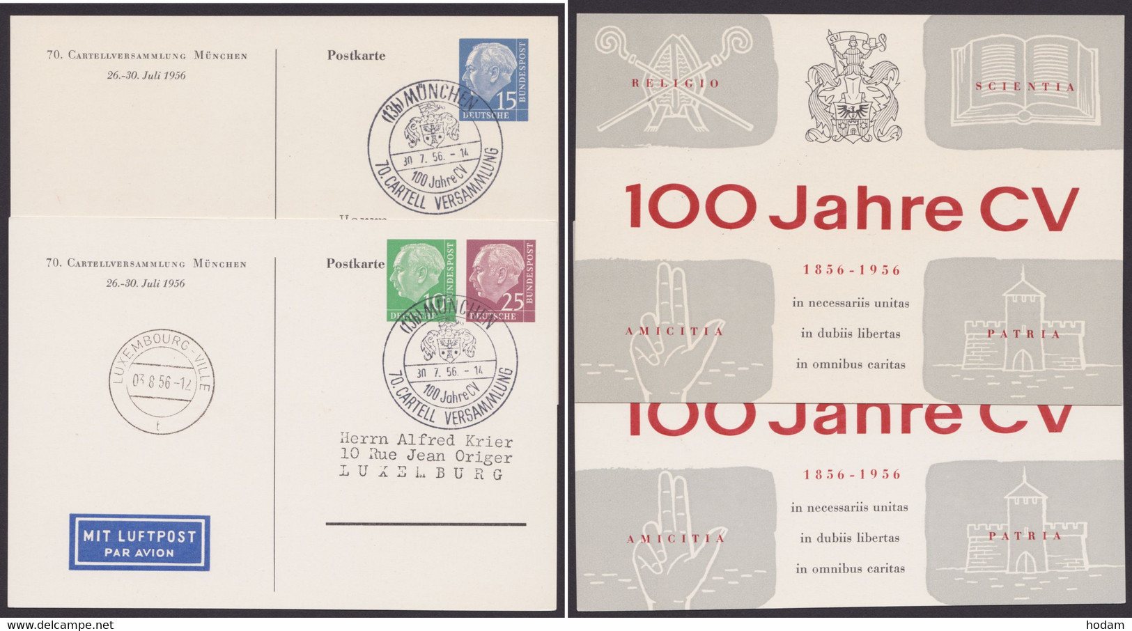 Mi-Nr. PP9 D2/01b, 15 D2/01b, "Cartellversammlung München", 1956, 2 Versch. Karten, Pass. Sst. - Cartes Postales Privées - Oblitérées