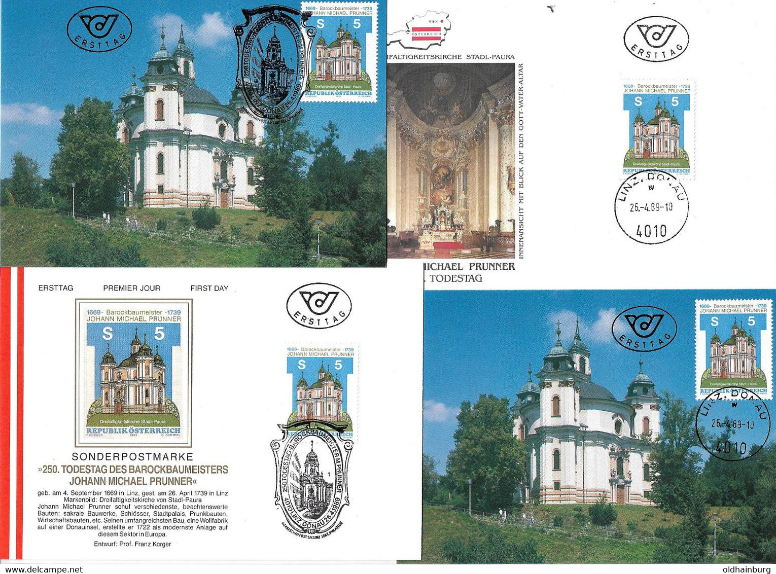 1853v: Heimatsammler 4651 Stadl- Paura, Dreifaltigkeitskirche FDCs/ MKs Linzer Stempelgarnitur - Wels