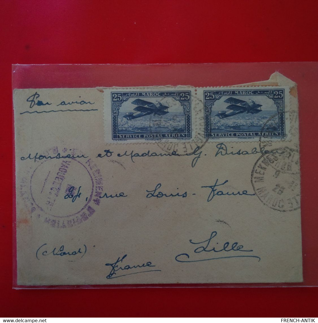 LETTRE MAROC PAR AVION POUR LILLE CACHET MILITAIRE - Lettres & Documents