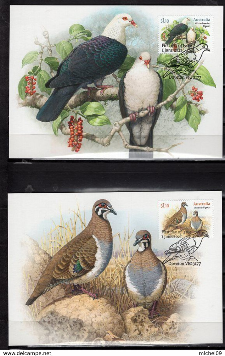 AUSTRALIE 2021 OISEAUX  PIGEONS ET COLOMBES 4 CARTES MAXIMUM - Columbiformes