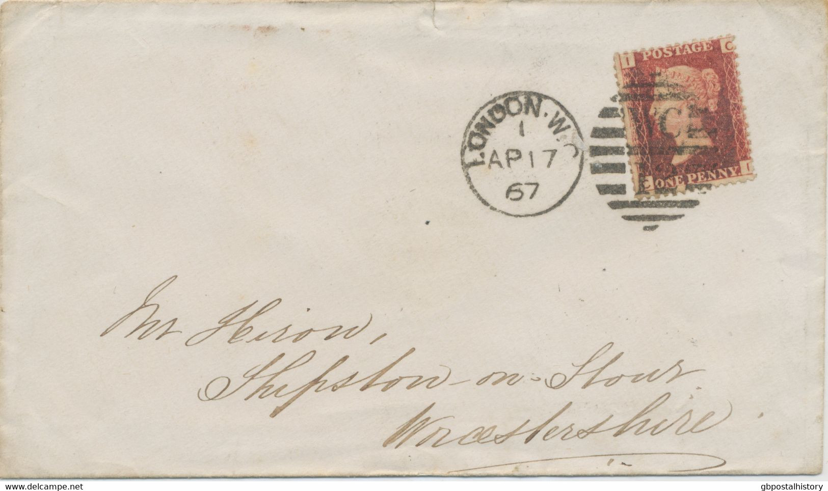 GB 1867 QV 1d Rose-red Pl.79 With Variety: Very Thin Line Under "E" Of "ONE" (CI) On Superb Cvr + POSTMARK-ERROR - Lettres & Documents