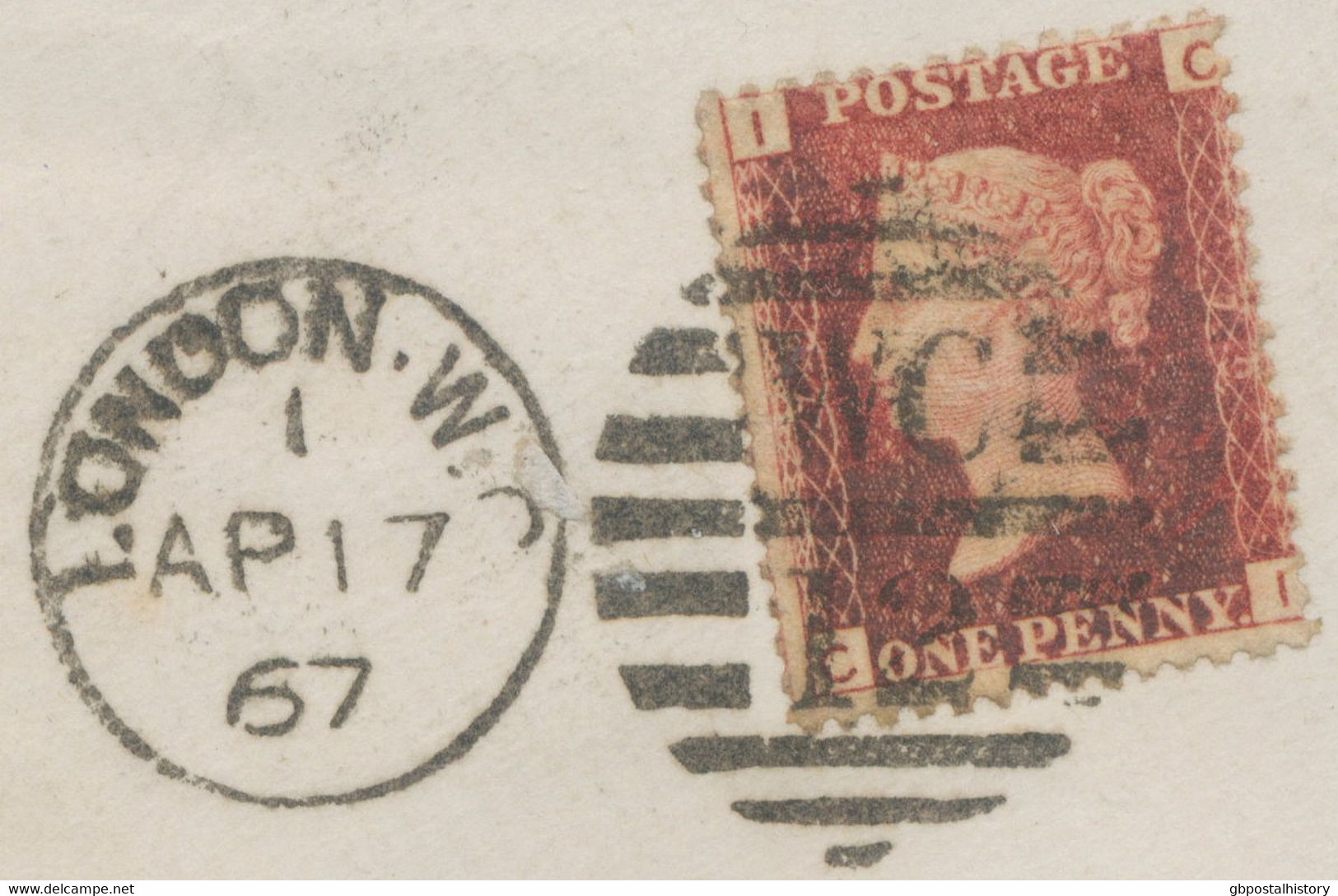 GB 1867 QV 1d Rose-red Pl.79 With Variety: Very Thin Line Under "E" Of "ONE" (CI) On Superb Cvr + POSTMARK-ERROR - Covers & Documents