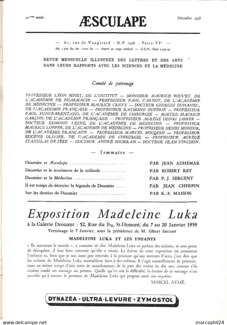 Publicité Pharma Revue AESCULAPE + Numéro Spécial Honoré DAUMIER + Décembre 1958 - Medicina & Salute