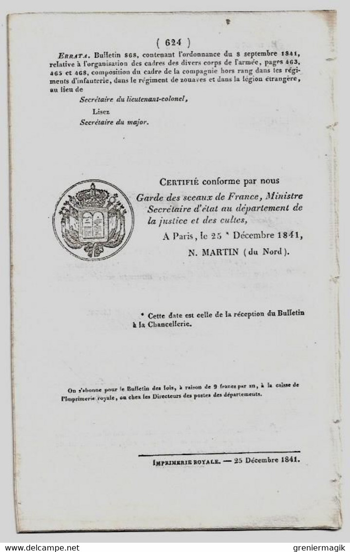 Bulletin Des Lois 873 1841 Pairs De France (Franck-Carré, Comte De Murat...)/Commissariat De Police Beaugency/Nancy - Décrets & Lois