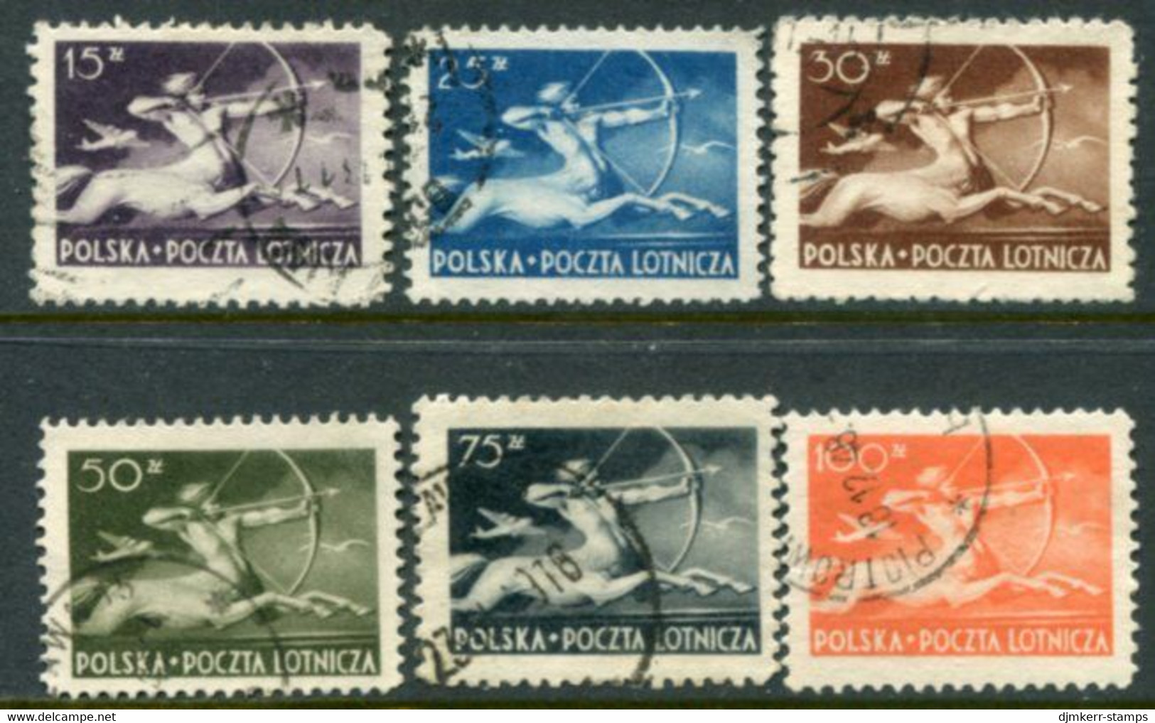 POLAND 1948  Airmail Definitive: Centaur, Used.  Michel 479-84 - Usados