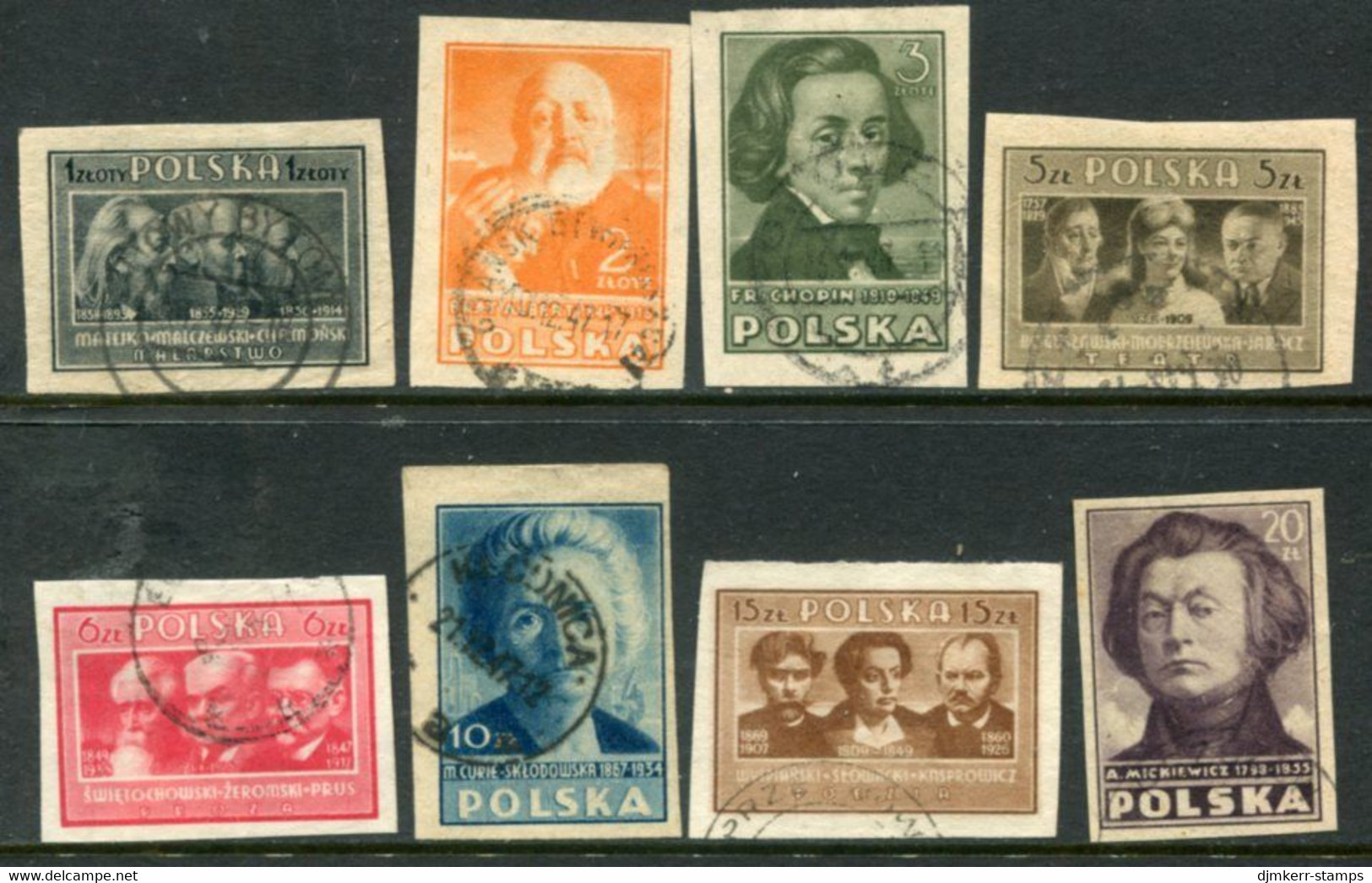 POLAND 1947 Polish Culture In Changed Colours Imperforate Used.  Michel 463-70B - Usati