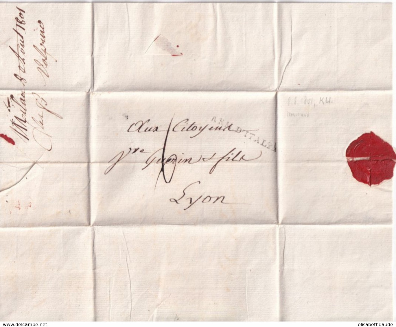 1801 - ARMEE D'ITALIE 42mm (COTE = 180 EUR) - LETTRE De MILAN => LYON - Army Postmarks (before 1900)
