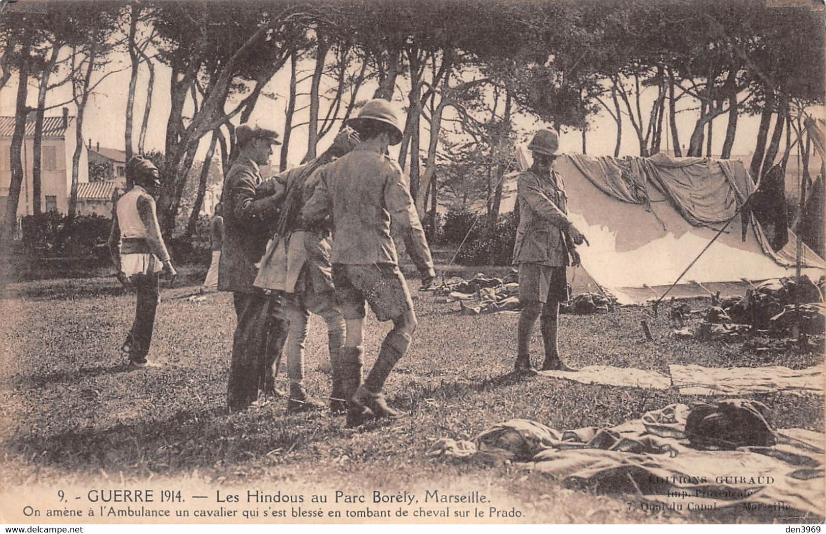 MARSEILLE - Les Hindous Au Parc Borèly - On Amène à L'Ambulance Un Cavalier Blessé - Guerre 1914-18 - Parchi E Giardini