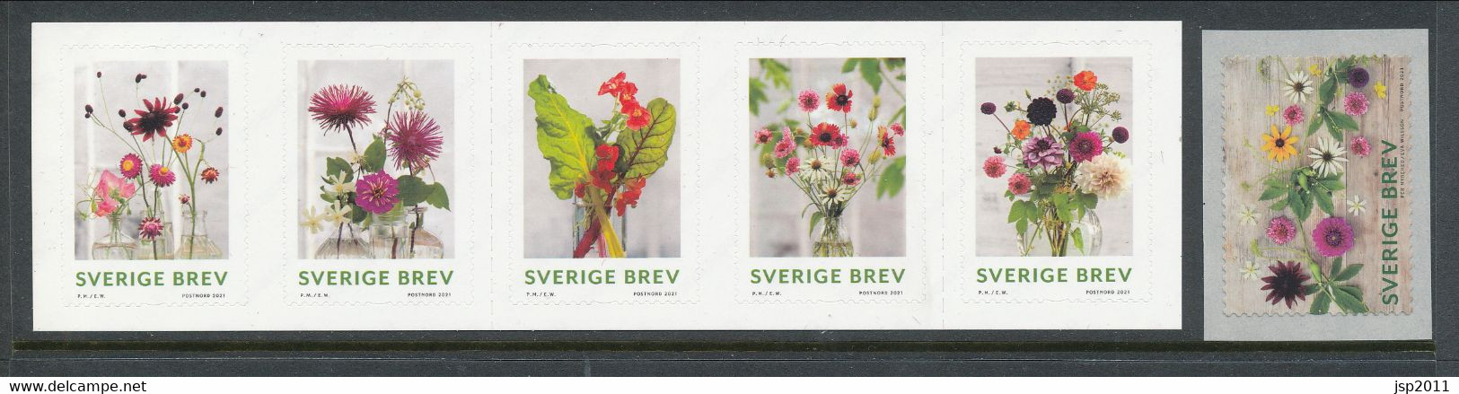 Sweden 2021. Facit # 3386-3391. Late Summer Flowers. Strip Of 5 And Coil MNH (**) - Ongebruikt