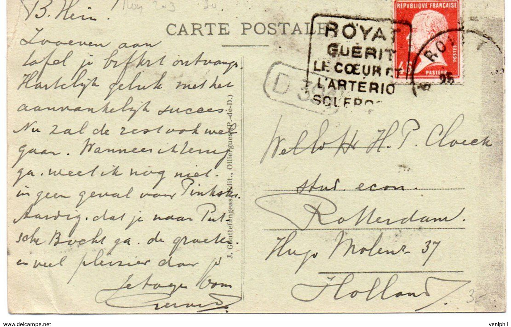 CARTE AFFRANCHIE N° 175 - OBLITERATION DAGUIN "ROYAT GUERIT LE COEUR ET L'ARTERIO SCLEROSE " 1927 - Mechanical Postmarks (Other)