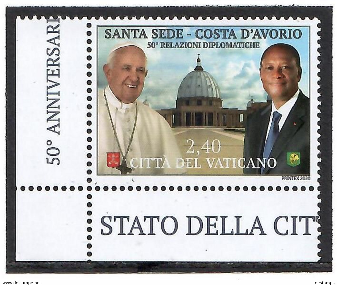 Vatican 2020 .  JOINT ISSUE VATICAN CITY WITH IVORY COAST(Pope Francisco) . 1v. - Neufs