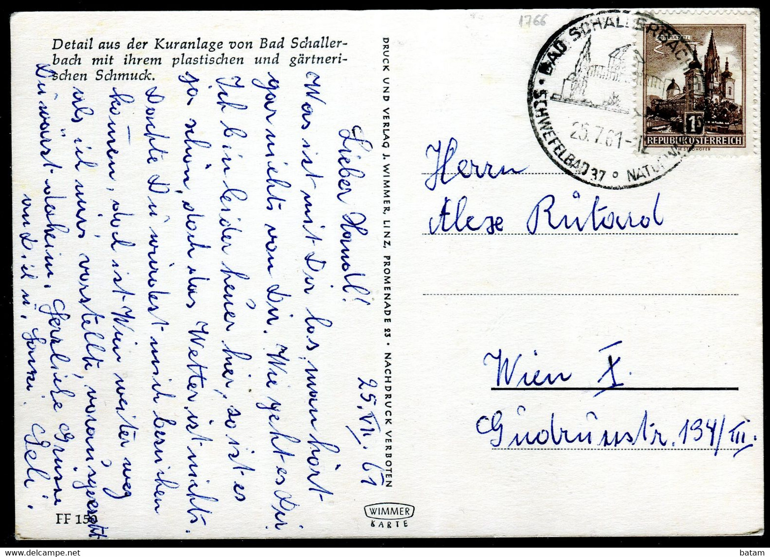 1766 - Austria 1961 - Bad Schallerbach - Used Postcard - Bad Schallerbach