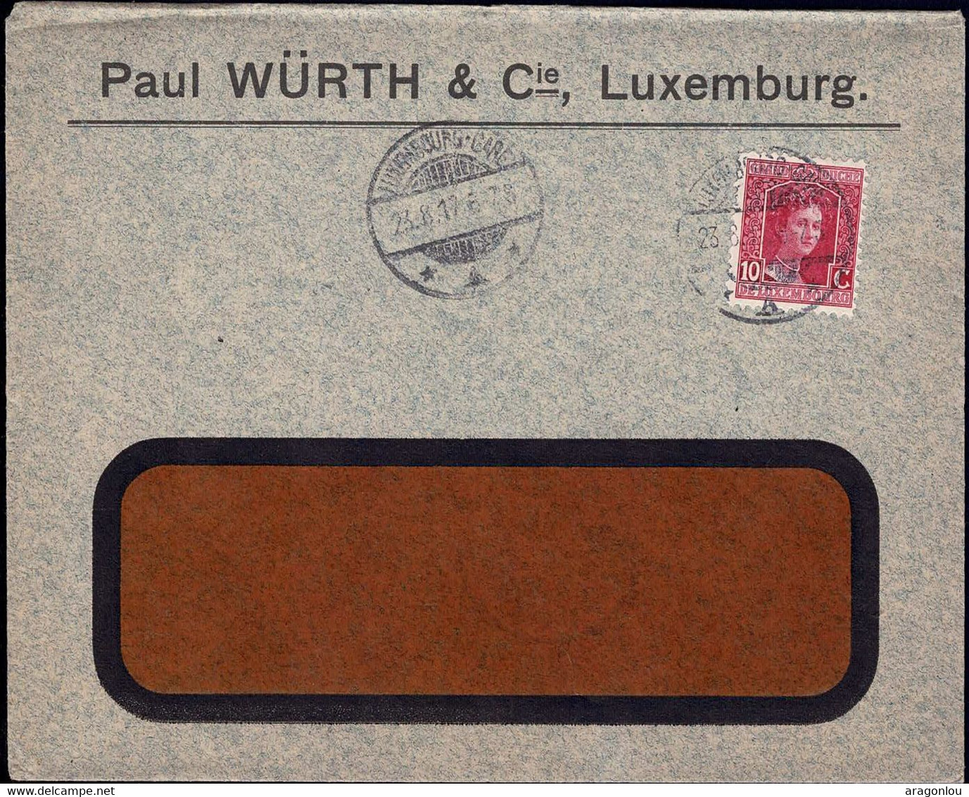 Luxembourg Luxemburg 1917 Lettre Paul Würth & Cie. Luxembourg Timbre Adelaïde 10c. - 1914-24 Marie-Adelaide