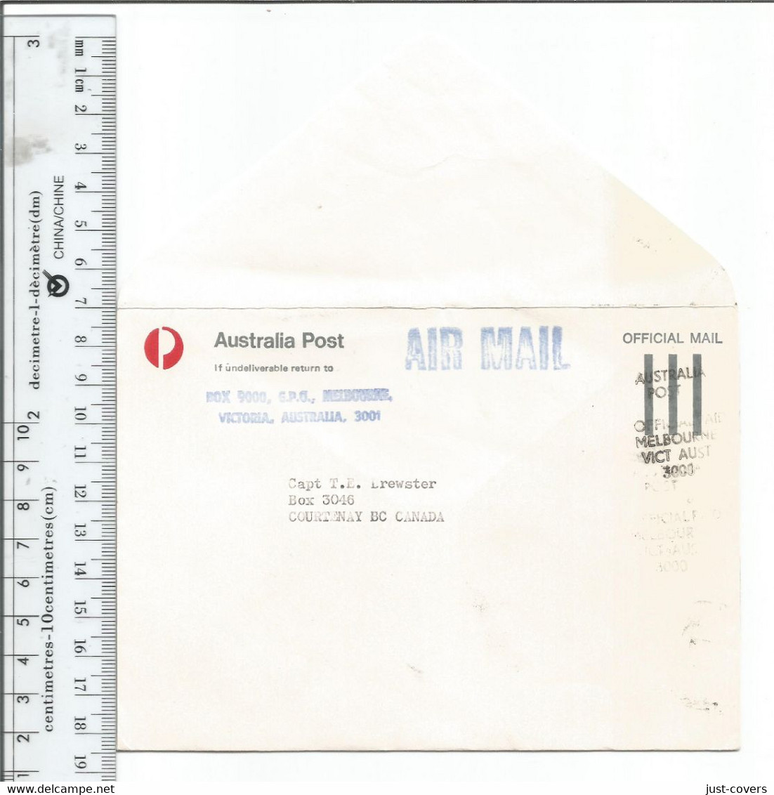 Australia Official Mail Cover Melbourne To Courtney BC Canada......................(Box 8) - Dienstmarken