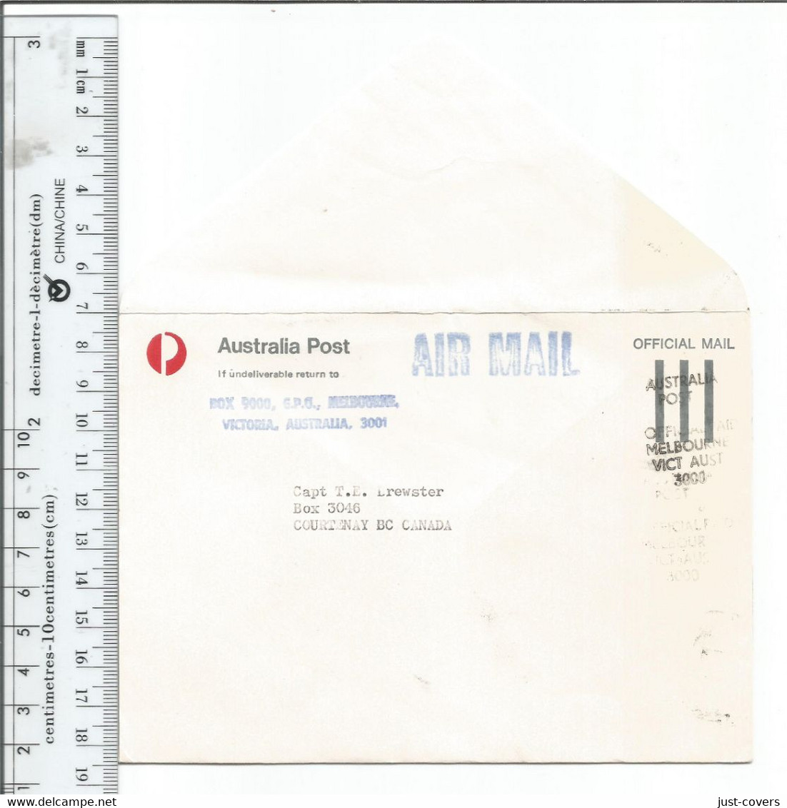 Australia Official Mail Cover Melbourne To Courtney BC Canada......................(Box 8) - Servizio