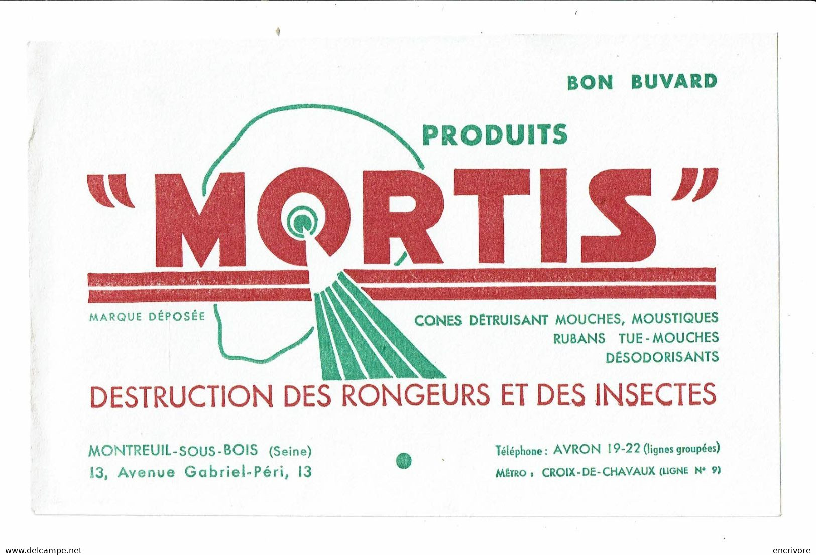 Buvard LES PRODUITS MORTIS Destruction Des Rongeurs Et Des Insectes Montreuil Sous Bois - M