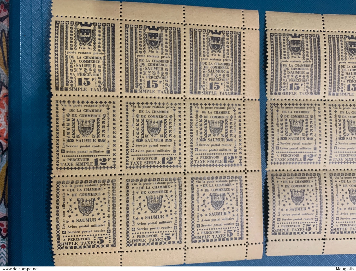 RARE !! CHAMBRE De COMMERCE SAUMUR 1953. 5 F+ 12 F+ 15 F /2 Blocs De 9 - Other & Unclassified