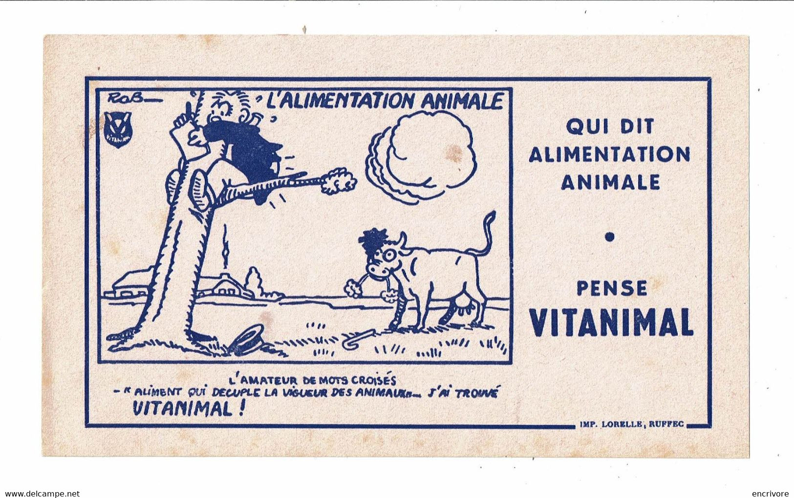 Buvard VITANIMAL Alimentation Animale Illustré ROB Enfant Vache Taureau Imprimerie Lorelle Ruffec - Animals