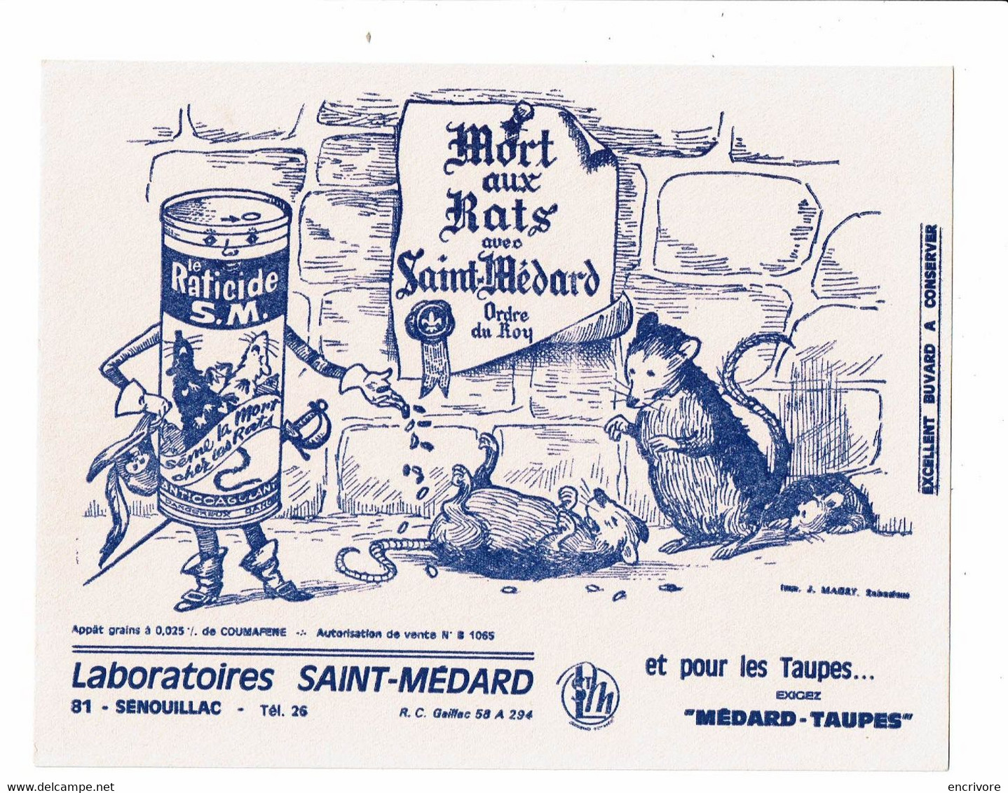 Buvard Laboratoire SAINT MEDARD Mort Aux Rats Raticide S.M. Mousquetaire  SENOUILLAC - Landwirtschaft