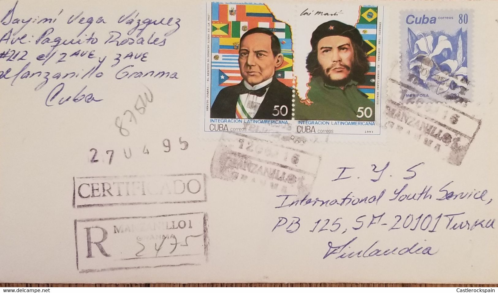 O) 1993 CUBA, CARIBBEAN, LATIN AMERICAN REVOLUTIONARIES, BENITO JUAREZ, ERNESTO CHE GUEVARA, REGISTERED MANZANILLO, TO F - Covers & Documents