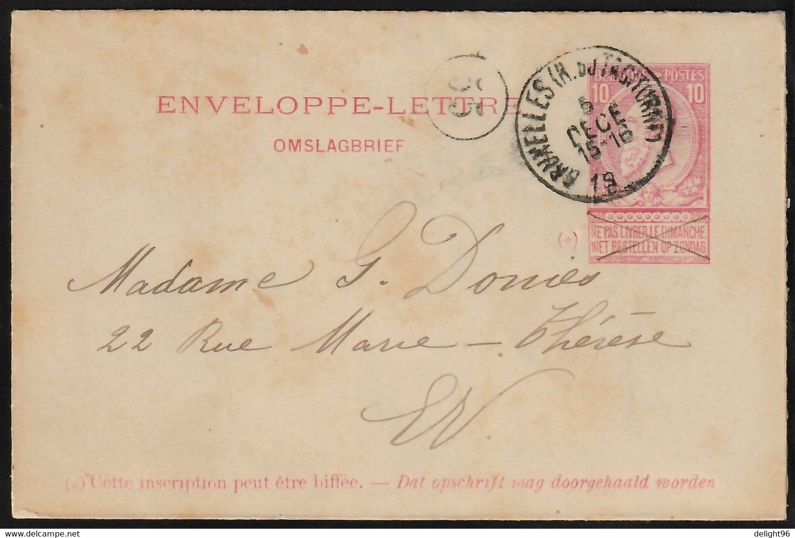 1904 Belgium Postally Travelled Postal Stationery - Enveloppes-lettres