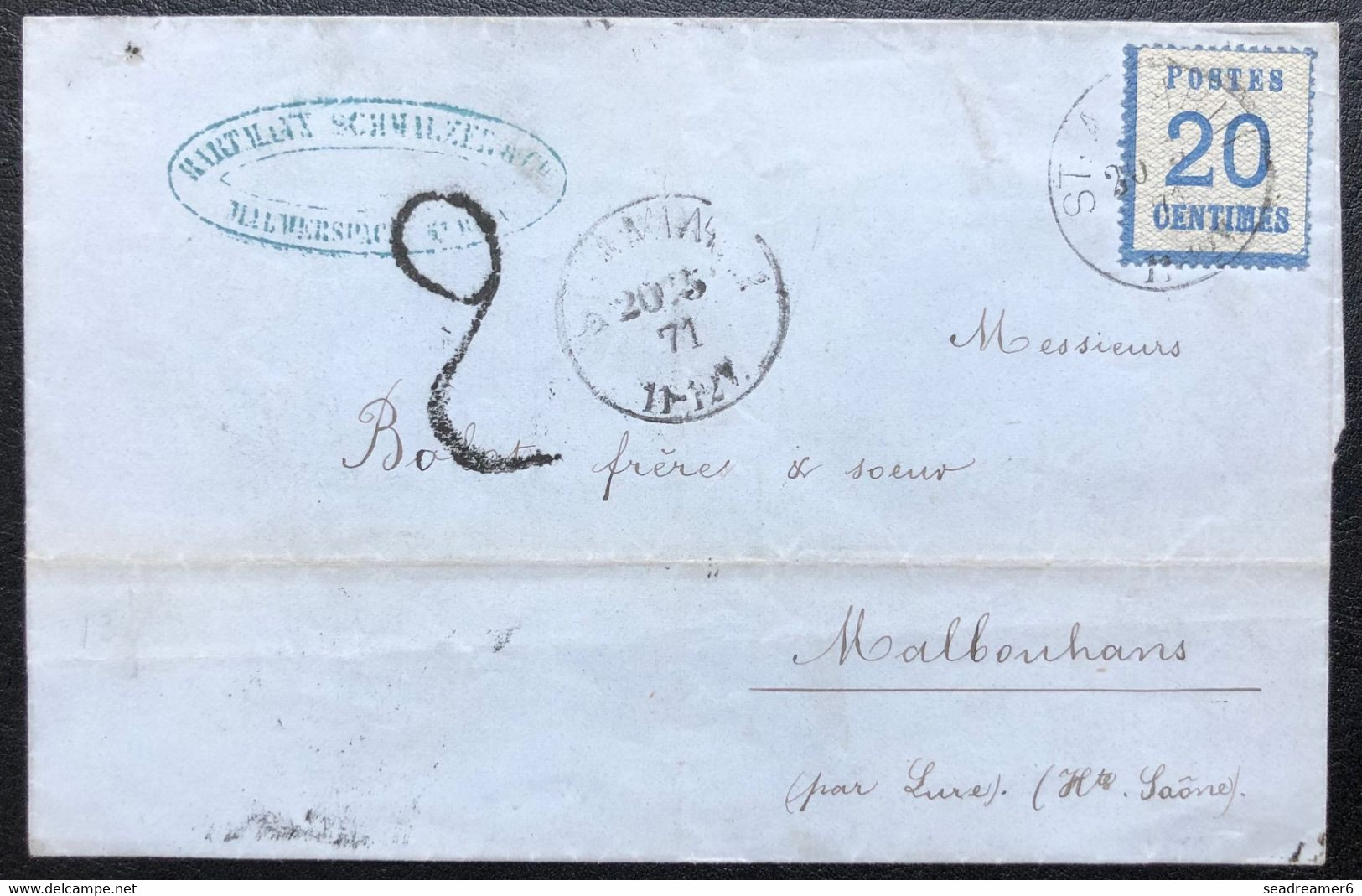 Lettre D'Alsace Lorraine 20 Mai 71 N°6I Obl Dateur De St Amarin Pour Malbouhans + Taxe 2 TTB - Other & Unclassified