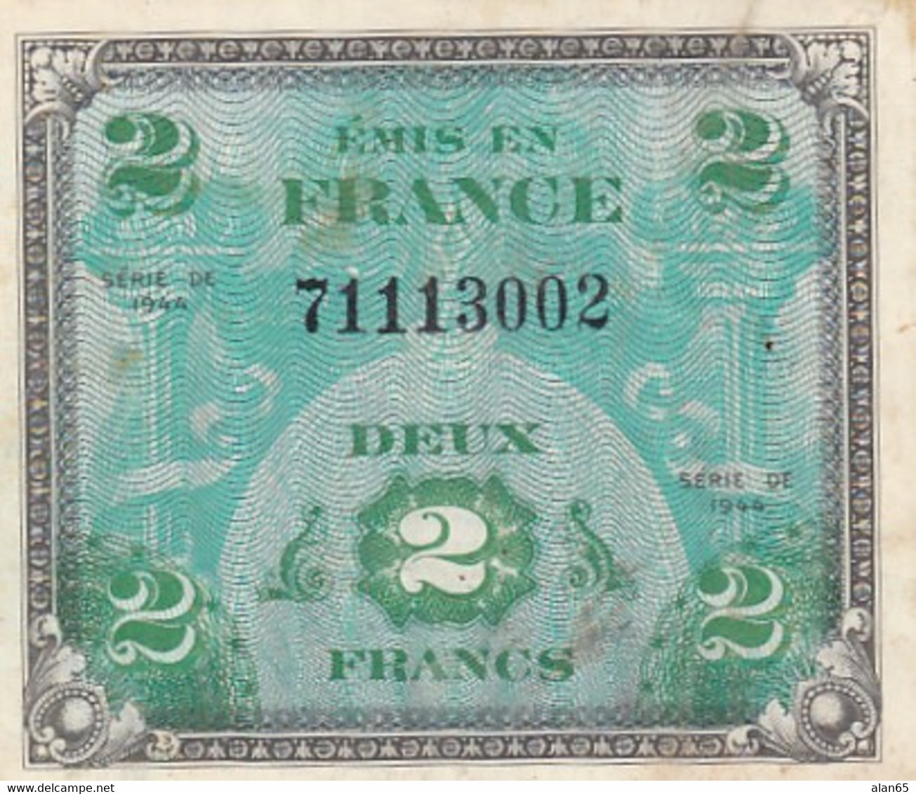 France #114 1944 2 Francs Banknote Currency - 1944 Vlag/Frankrijk