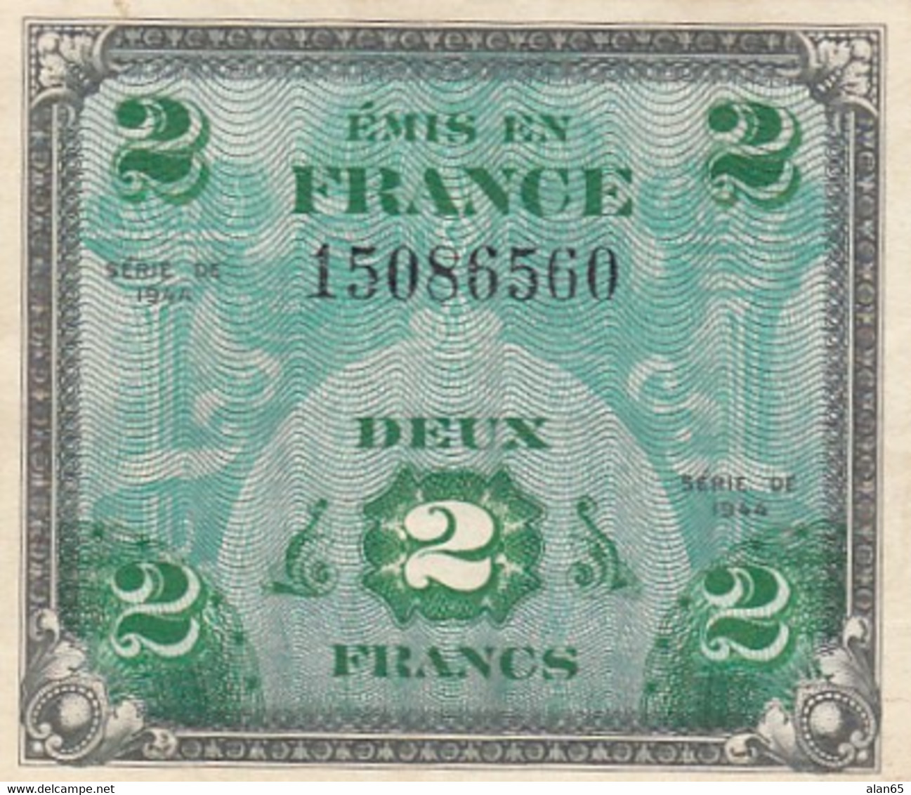 France #114 1944 2 Francs Banknote Currency - 1944 Vlag/Frankrijk