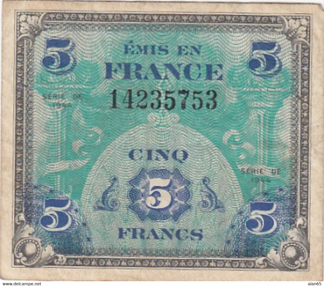 France #115 1944 5 Francs Banknote Currency - 1944 Drapeau/Francia