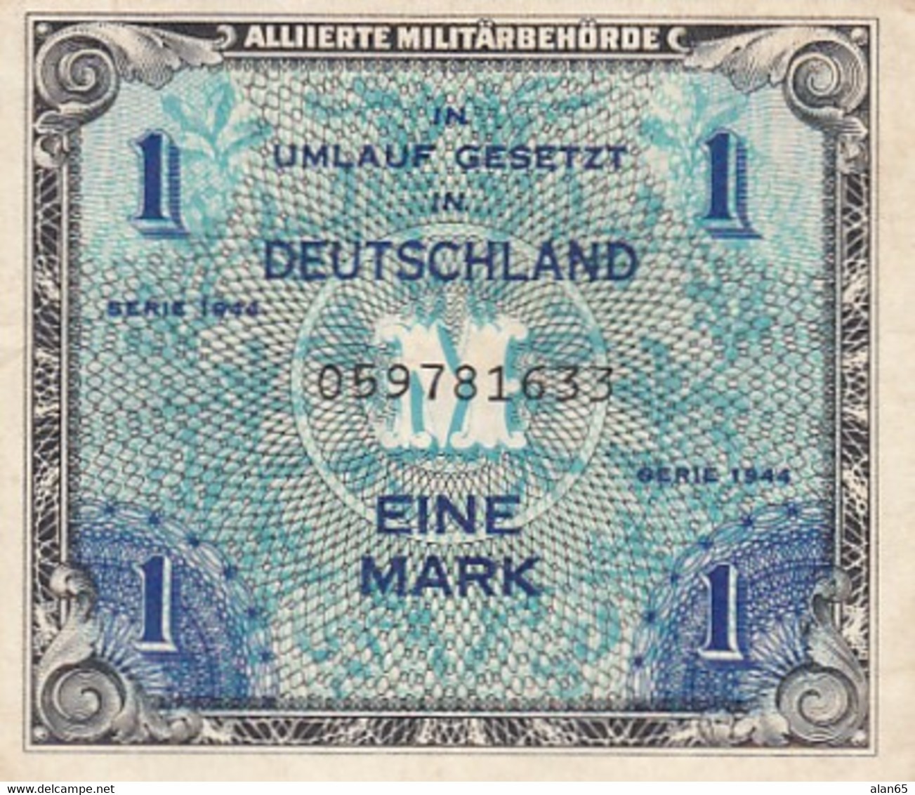 Germany #192a 1944 1 Mark Banknote Currency - 1 Mark