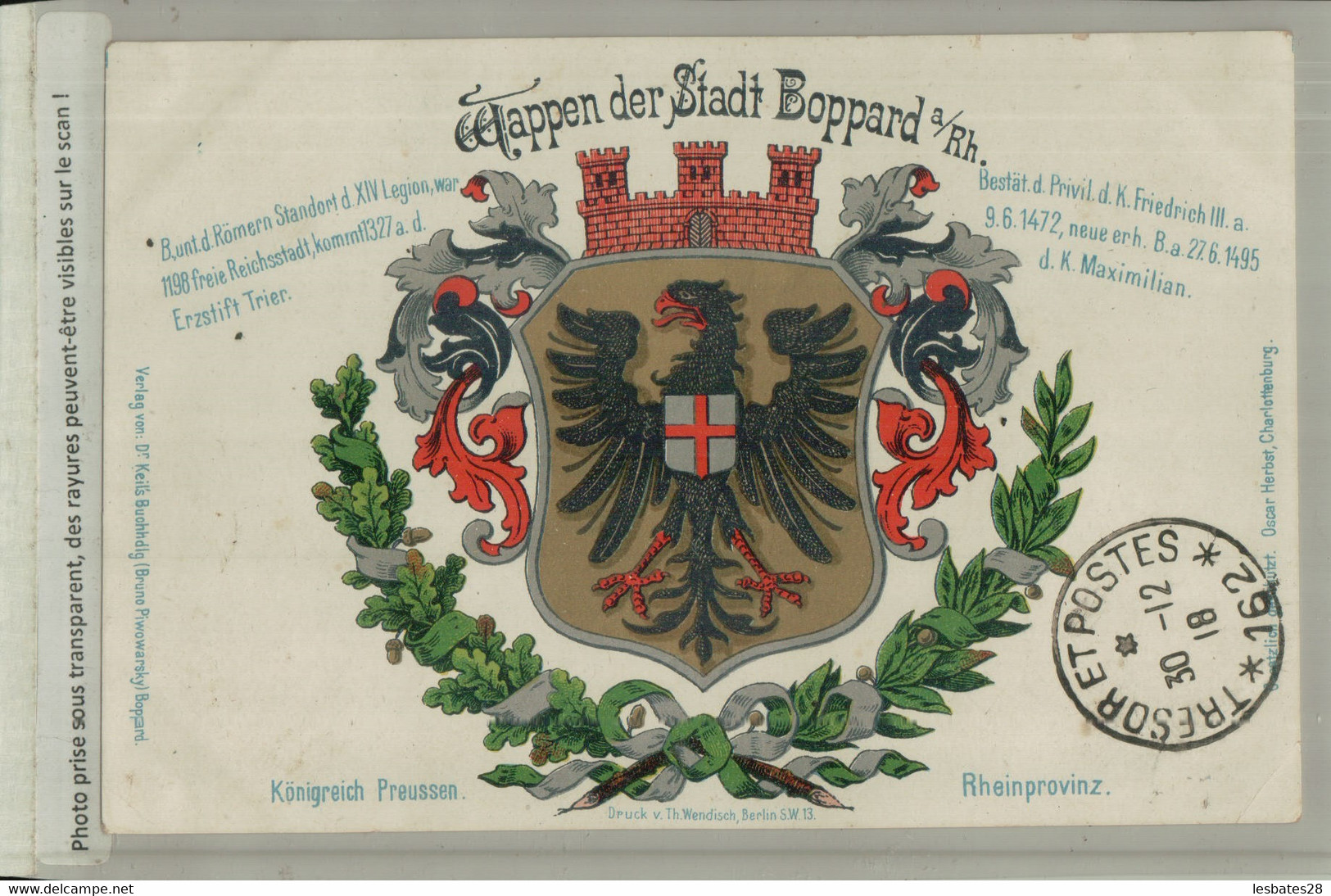 Wappen Der Stadt Boppard - Königreich Preußen  Rheinprovinz (Septembre 2021 145 A - Sonstige & Ohne Zuordnung